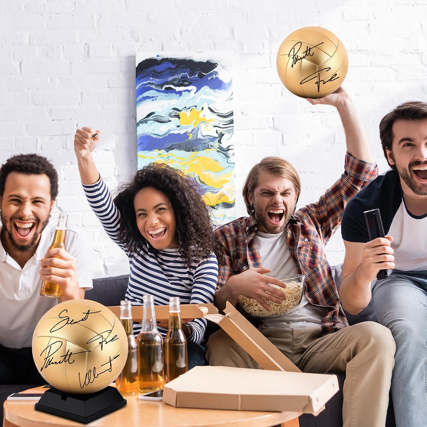 Hiboom Gold Autograph Volleyball with Display Stand Air Pump Size 5 Volleyball for Trophies High School College Anniversary Coaching Gift Awards Championship Party