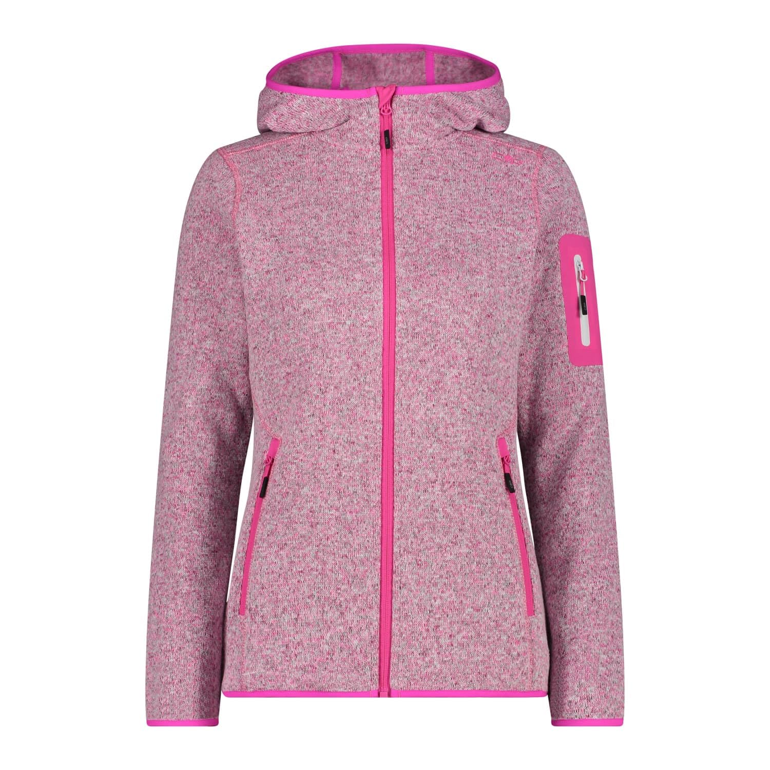 CMP - Knit-Tech Women's Jacket with Fixed Hood, Fuxia-White, 8