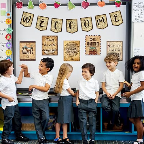Miniatura 3 de Chinco Decoración de aula de viaje por el mapa, recortes de tablón de anuncios de bienvenida, arte de pared inspirador, carteles temáticos de viaje,