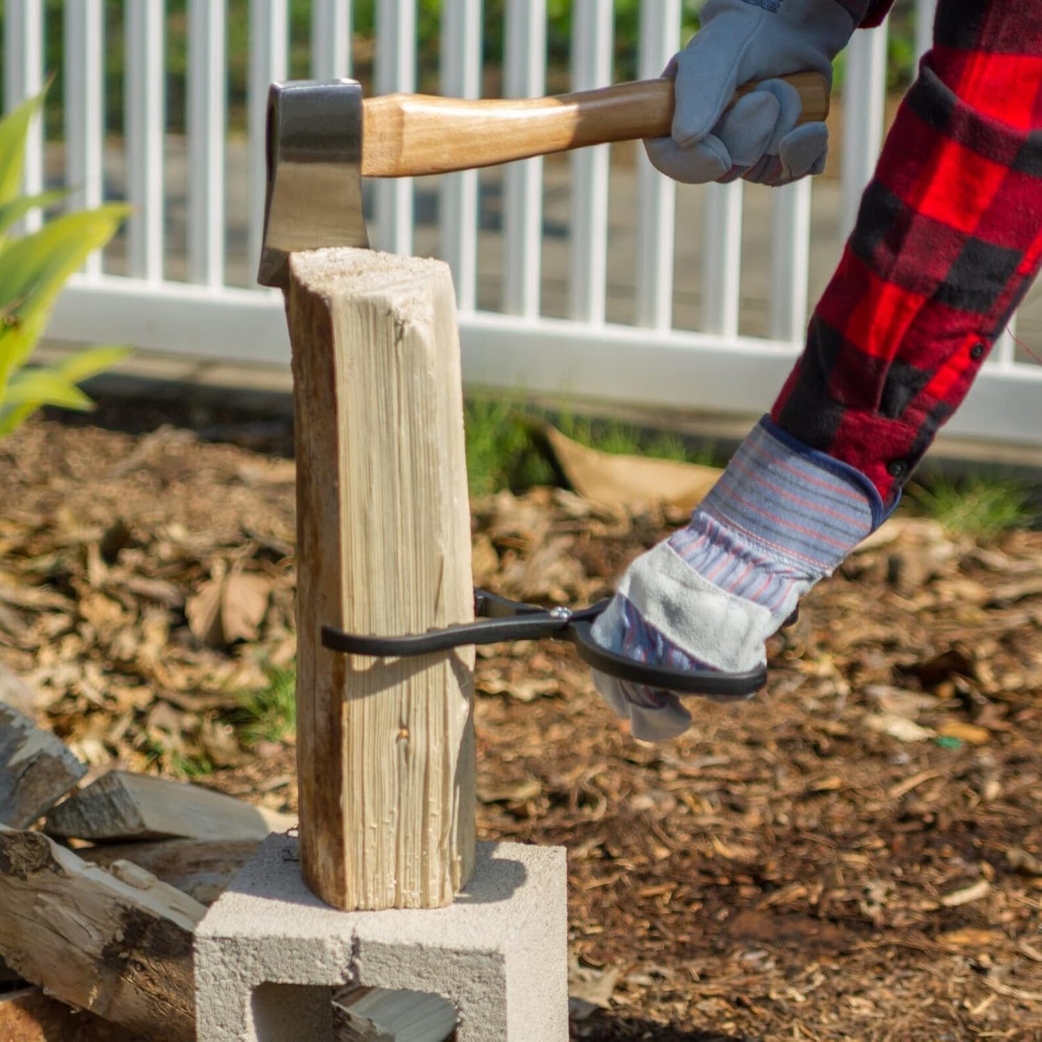 KindleSafe Gripper Wood Splitter Tool | Kindling Wood Holder That Helps Prevent Injury While Splitting Firewood Using Hatches and Axes