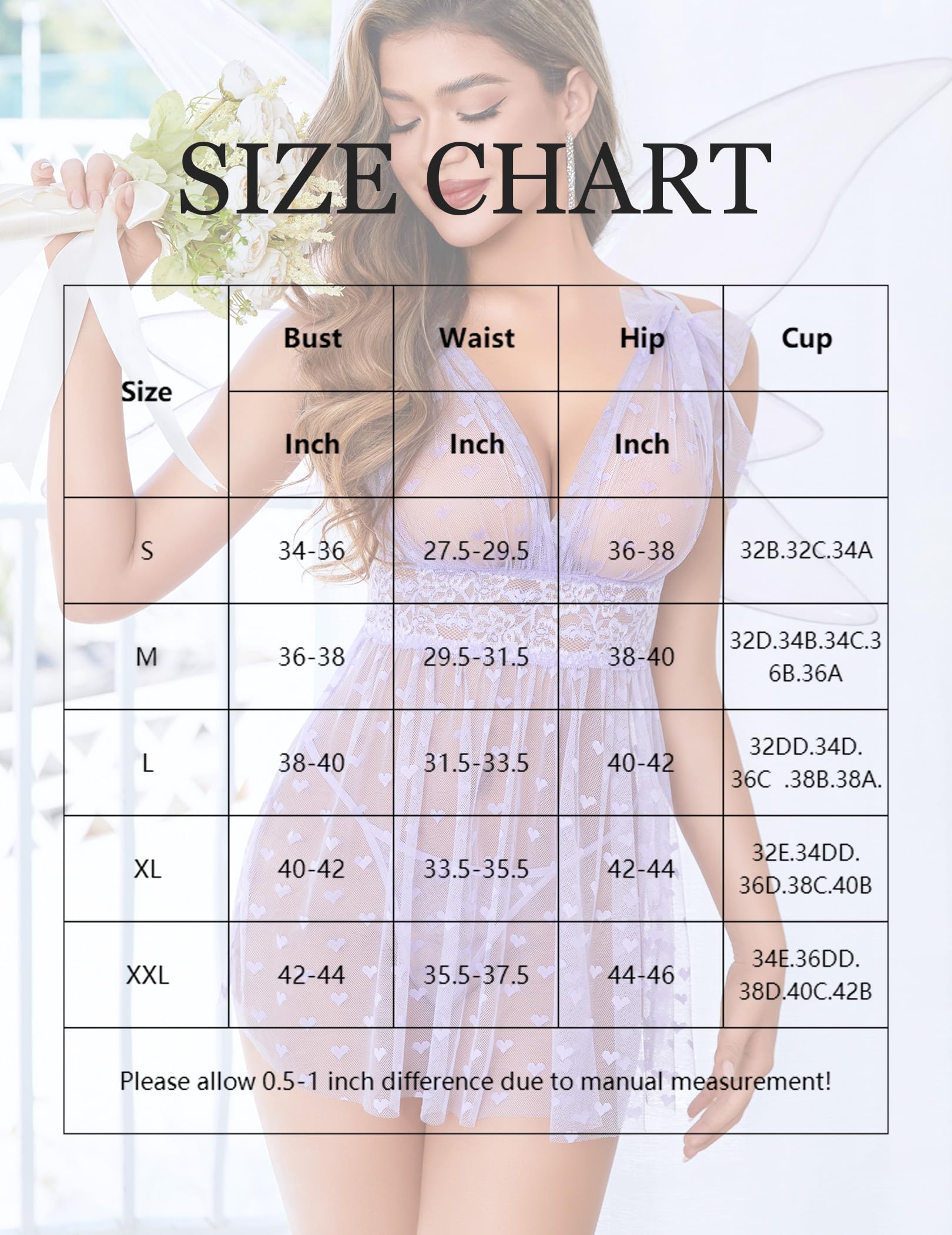 Avidlove Lingerie for Women Sheer Mesh Lace Babydoll Chemise V Neck Sleepwear Nighty Sexy Boudoir Outfits S-XXL: Lilac Small