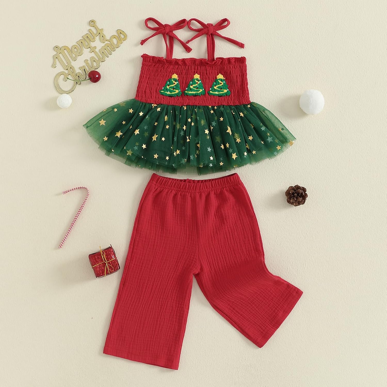 Kayotuas Halloween Toddler Girl Outfits Smocked Tank Top Dress Pants Set