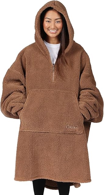 THE COMFY Teddy Bear Quarter Zip | Oversized Microfiber & Sherpa Wearable Blanket with Zipper, Seen On Shark Tank, One Size Fits All, Shark Tank