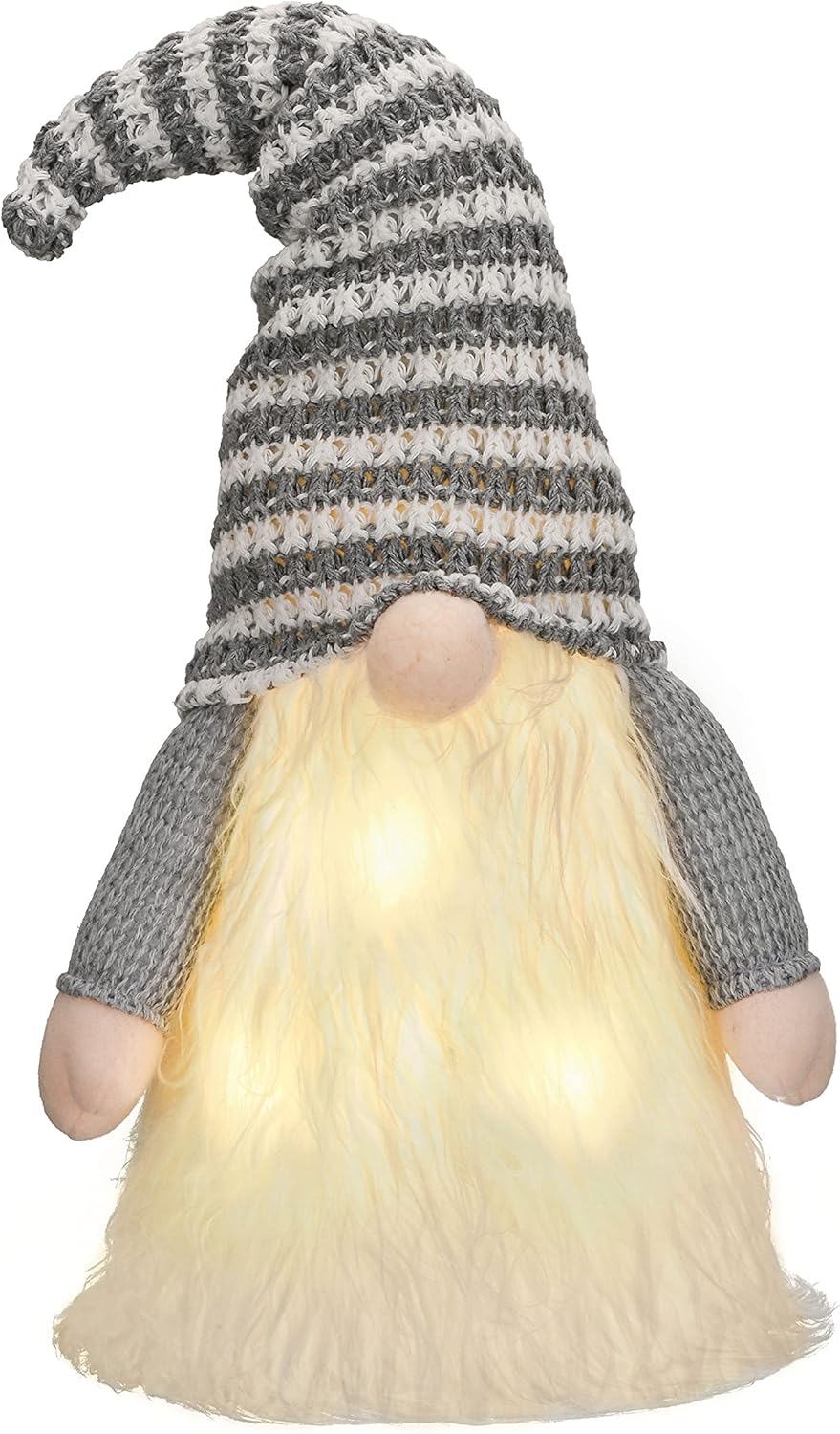 Valery Madelyn Christmas Tree Topper Gnome with Timer, 16.5'' Silver White Forest Fabric Cute Santa Gnome Tree Topper with Lights for Ornaments Christmas Decoration, Battery Operated, Valentines Gift