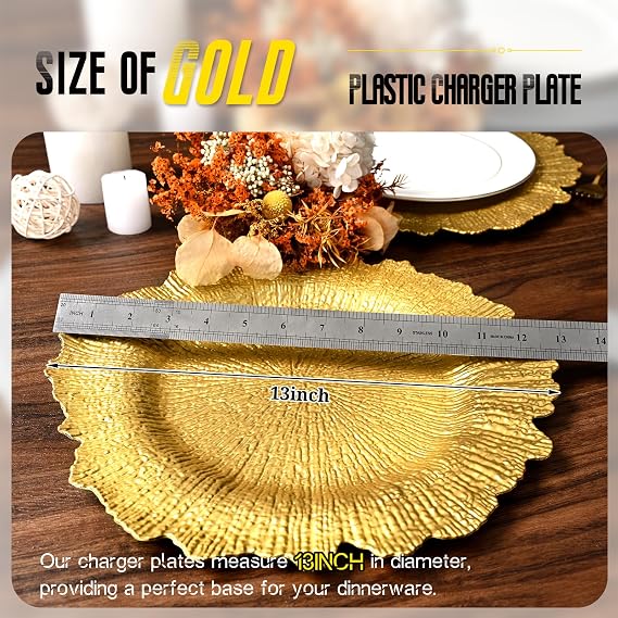 Gold Charger Plates Bulk 100Pcs - 13 Elegant Gold Chargers for Dinner Plates, Wedding & Event Decorative Charger Plates Set