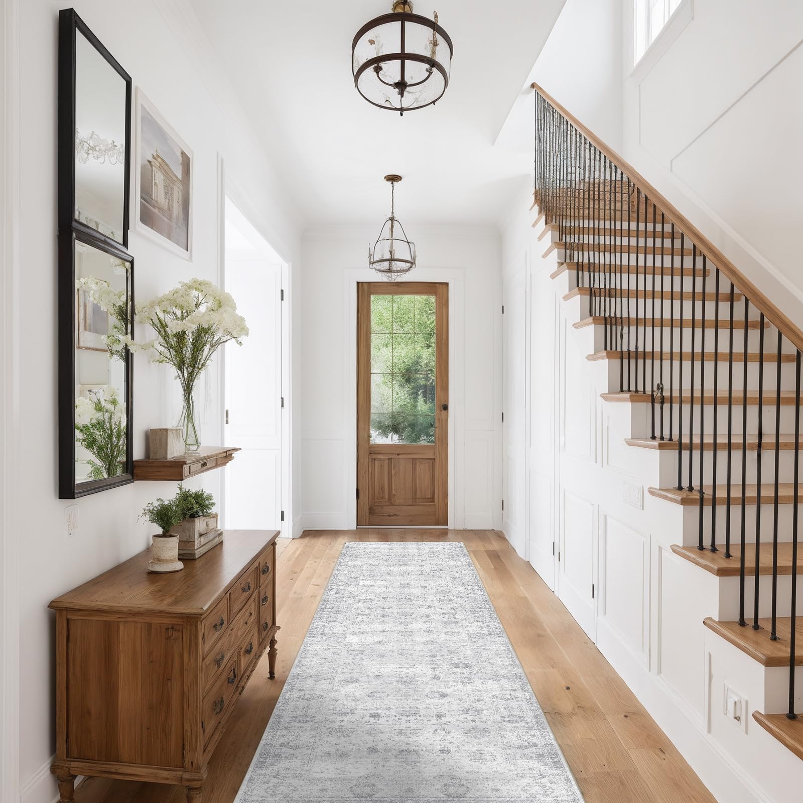 Dotiiorug Hallway Runner Rug 2x10 Washable Area Rugs, Vintage Floral Rug Soft Non Slip Stain Resistant Boho Floor Carpet Runners for Hallways Entryway