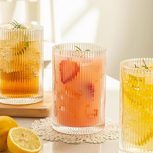 Miniatura 4 de POLIDREAM Juego de cristalería acanalada vintage 6 vasos XL de 16.9 onzas, vasos ondulados acanalados, estilo origami, cristalería elegante para