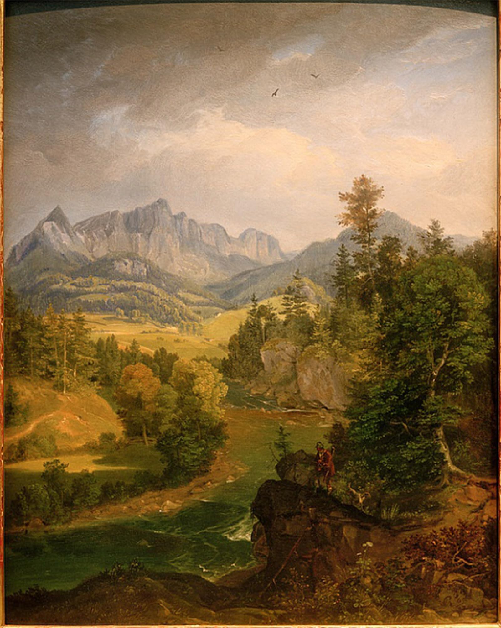 POSTERIIk Famous Modern Artwork Art Mural Mountain Landscape with River Near Berchtesgaden by Carl Rottmann Oil Paintings Pictures for Home Decor 60x90cm