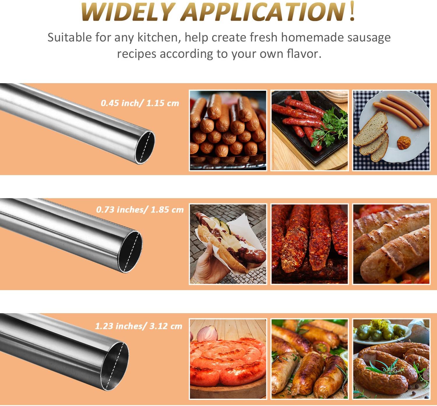 Mudder 3 Pcs Sausage Stuffer Tubes for Size 5 Grinder, 3 Sizes