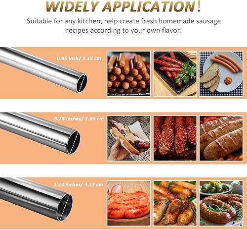 Miniatura 5 de 3 tubos de relleno de salchichas de acero inoxidable para molinillo de alimentos de carne tamaño 5, 3 tamaños