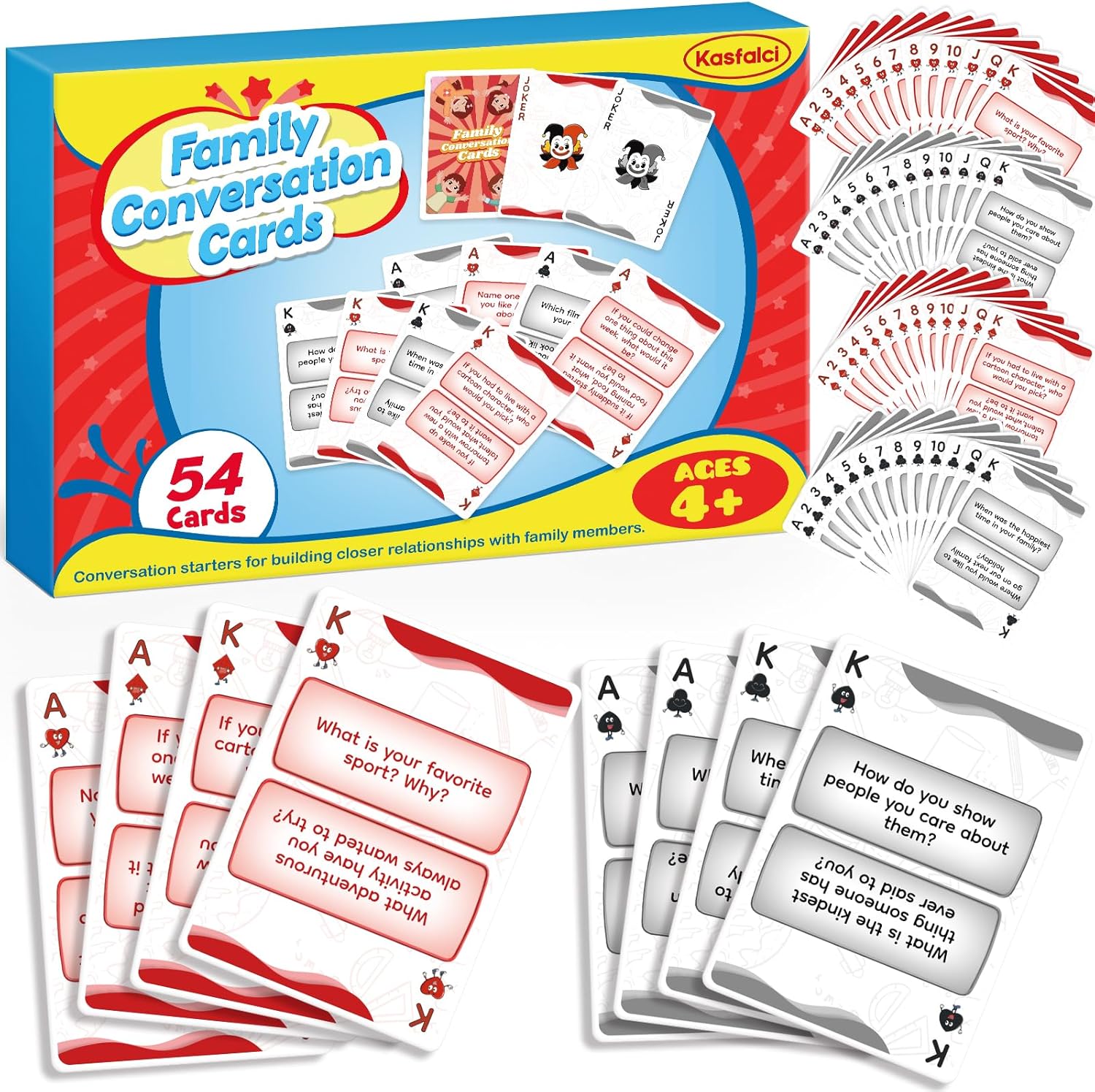 Kasfalci Family Conversation Cards, Conversation Starter Cards, Playing Question Card Games for Families, Family Board Games, Dinner Table & Road Travel Activities for Kids, Teens and Adults