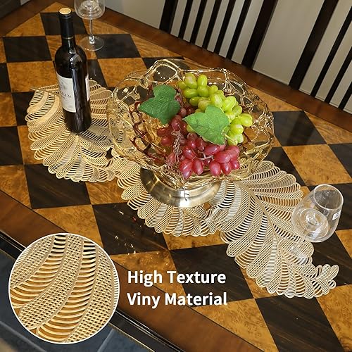 Miniatura 4 de FAVE Camino de mesa dorado de 36 pulgadas resistente al calor, camino de mesa de vinilo en forma de hojas, impermeable, lavable, para bodas,