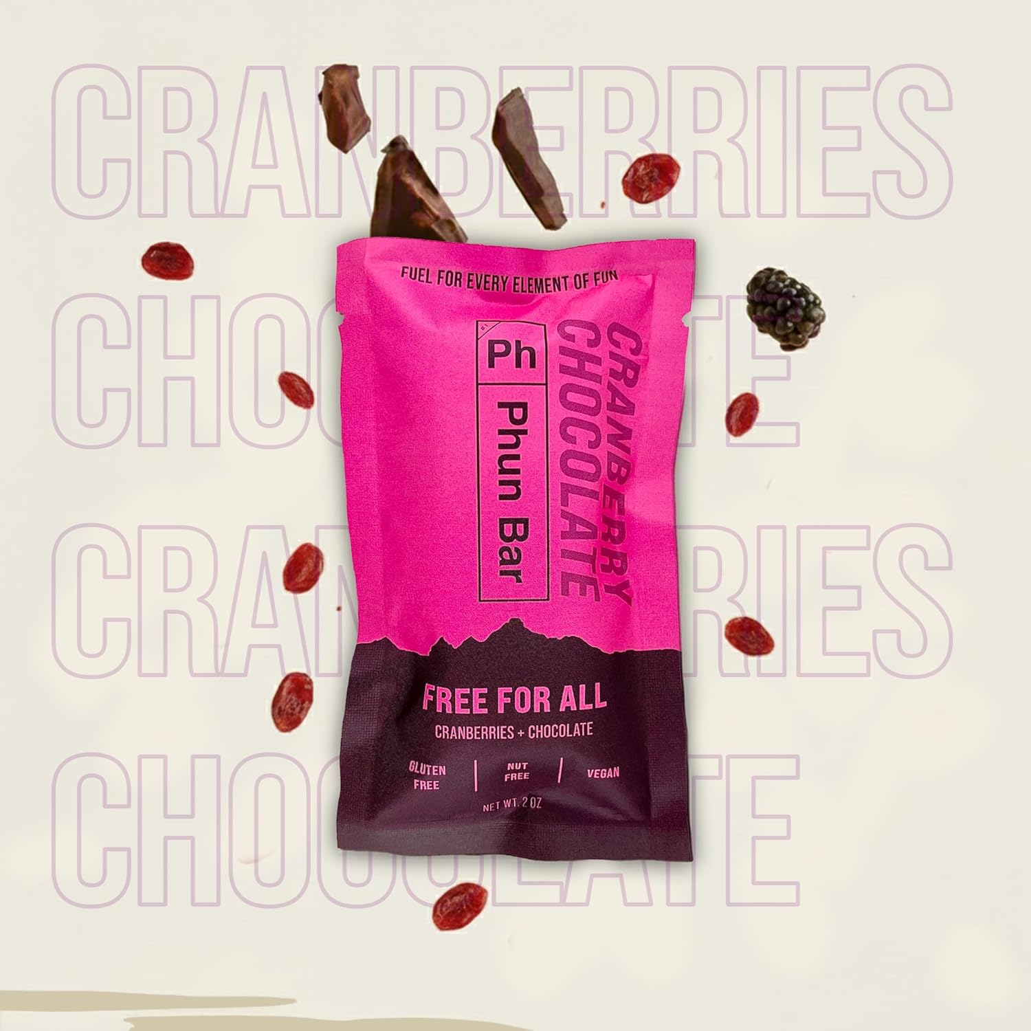 Phun Bar Free For All Energy Bars (Pack of 12) | Cranberries + Chocolate Vegan | Dairy-Free, Nut-Free & Gluten-Free Sports Energy Bars for Running, Training & Outdoor Days