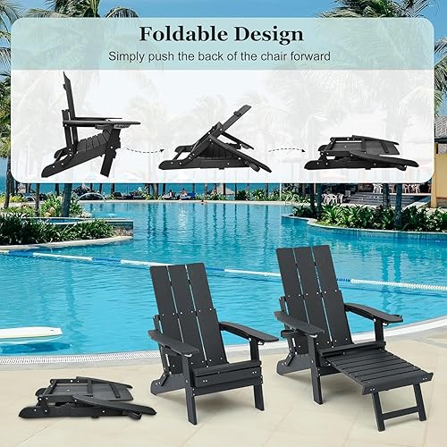 Miniatura 9 de Mega Casa Silla Adirondack Poly Lumber con portavasos, otomana y cojín, respaldo ajustable, material HIPS resistente a todo tipo de clima, patrón