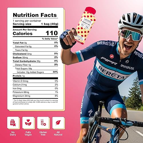 Miniatura 5 de Lecka Natural Energy Gel de maracuyá, 12 geles para correr con 0.88 oz de carbohidratos, 110 calorías y electrolitos naturales  Mezcla de fruta real