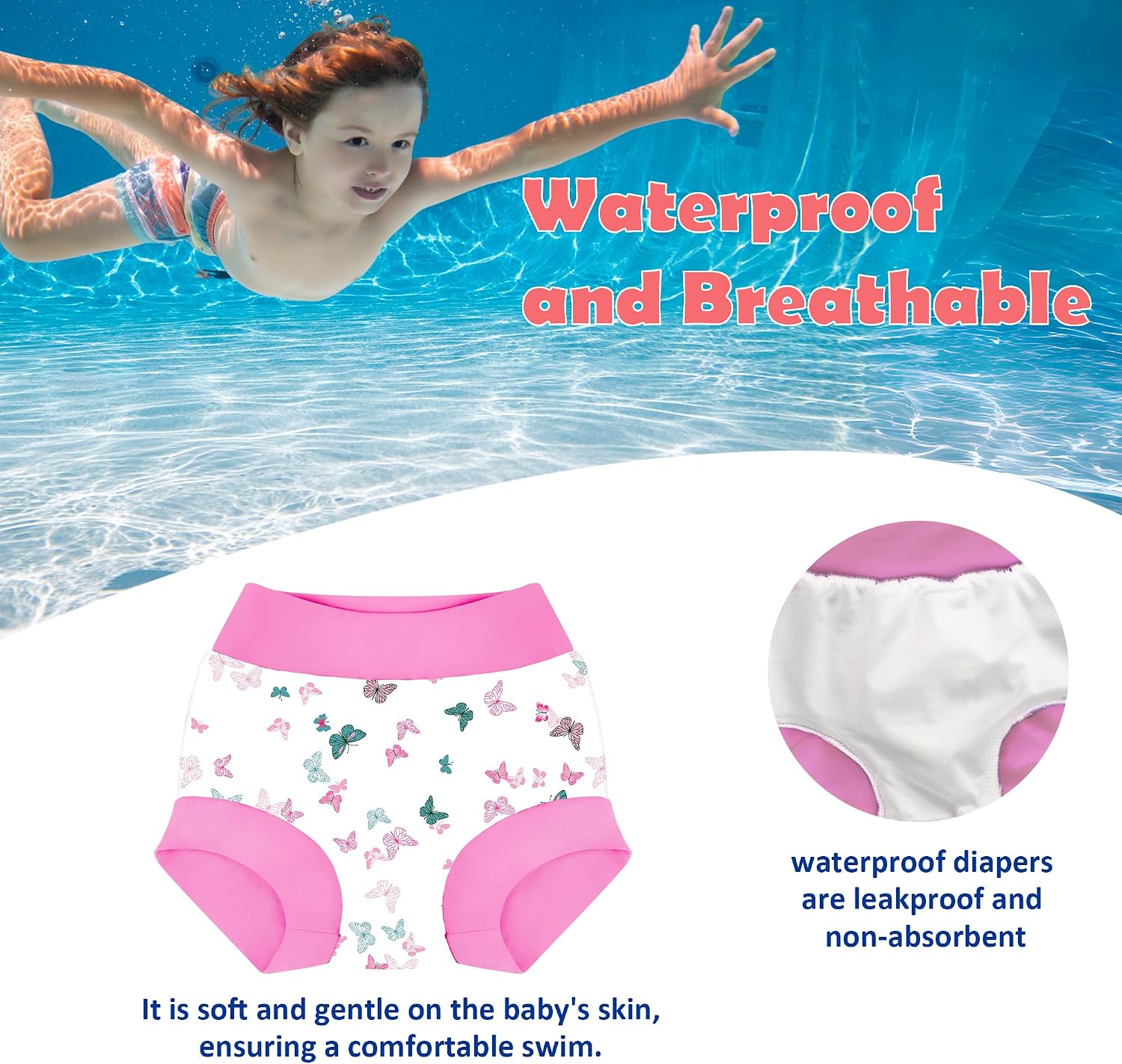 BIG ELEPHANT 2 Pcs Rash Guard Swim Diapers Sets for Unisex Baby, Boys Girls Long Sleeve Swimsuit with UPF 50+ Sun Protection