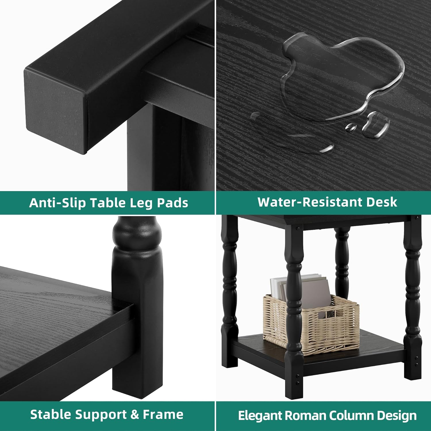 YITAHOME Farmhouse Square End Table, Antique Accent Table with Floor Shelf, Side Table w/Dual-Tier Storage and Heavy-Duty Frame for Living Room Bedroom & Couch, Black