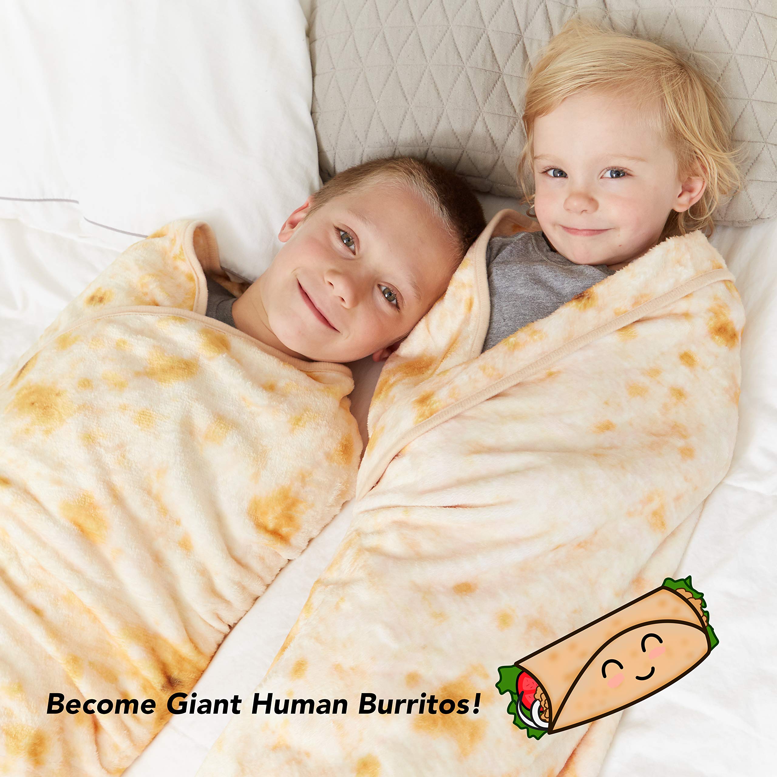 Burrito Tortilla Blanket - Burritos Wrap Throw Blanket - Soft and Plush Novelty Blanket - Double Sided Burrito Print - Funny Kids and Adults Food Blanket (71 inches)
