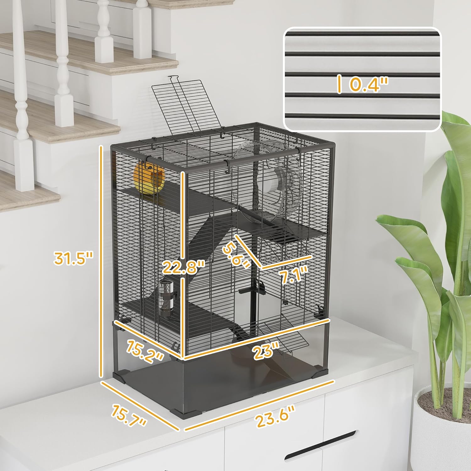 PawHut Large Hamster Cage with 9" Deep Tempered Glass Bottom, 4 Tiers Hamster Tank with Running Wheel, Hut, Water Bottle, Dish, Rat Cage for Syrian, Dwarf, Gerbils, Mouse, 24" x 16" x 31.5", Black