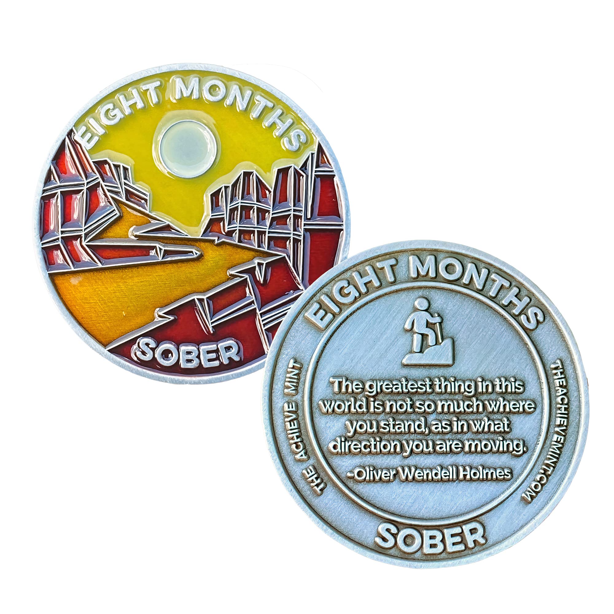 The Achieve Mint 8 Months Sober Token | Eight Month Sober Chip | Non-AA Gift, Non-Religious Medallions for Men and Women Celebrating Sobriety