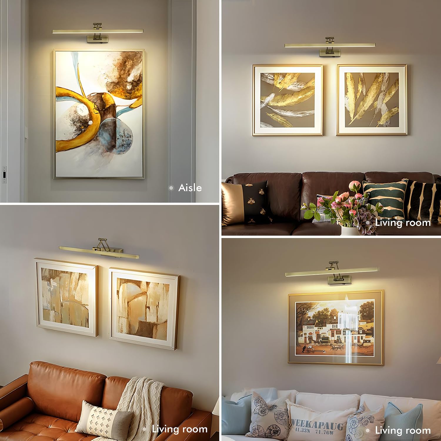 5W LED Wireless Picture Lights with Remote and Timer 23.6'' Inch Rechargeable Antique Bronze Gallery Lighting Battery Operated Art Lights Over Frame Portrait