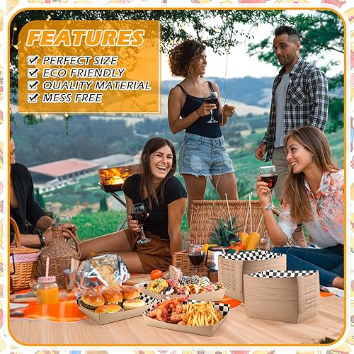 Miniatura 7 de Norme 60 Pcs Disposable Black White Checkered Paper Food Trays 5 lb Heavy Duty Kraft Paper Food Serving Boats 10.2 x 7.1 x 2 Inch Nacho Taco Hot Dog