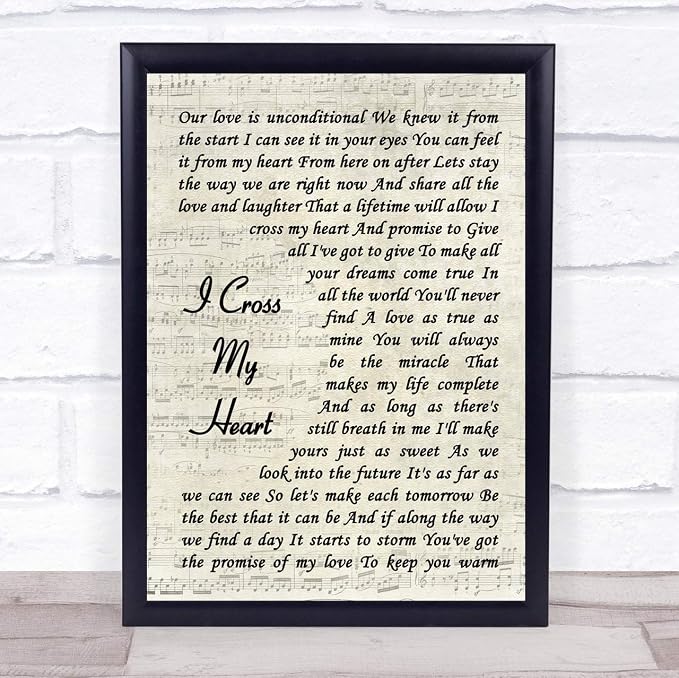 Amazon.com: I Cross My Heart Vintage Script Song Lyric Quote Print ...