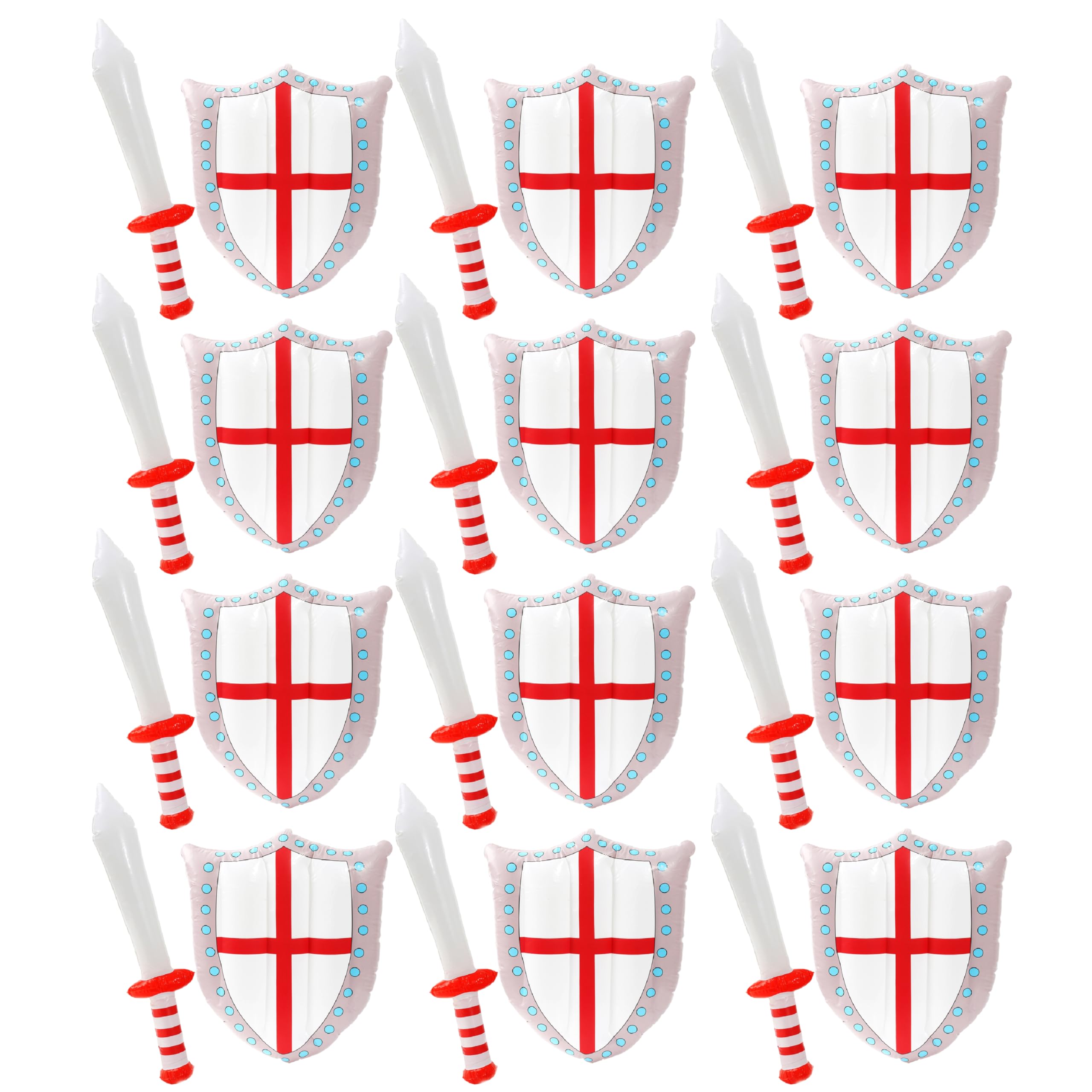 St George's Day Inflatables - English Flag Inflatable Shield + Red and White Inflatable Sword - England National Day Fancy Dress Sports Supporters Accessory Set - Pack Of 12 — image 1