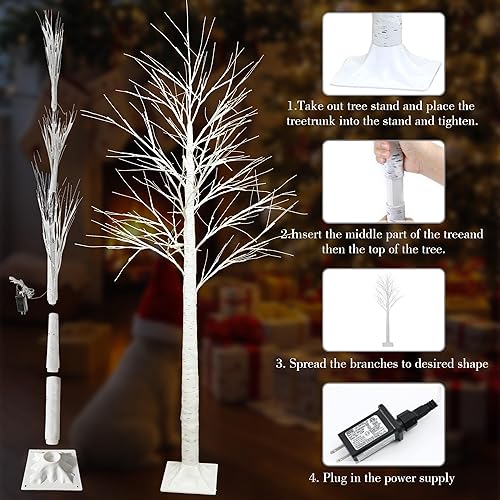 Miniatura 8 de Árbol de abedul iluminado inteligente de 6 pies con luces LED WW para decoración de Navidad, control de aplicación y botón, sincronización musical,