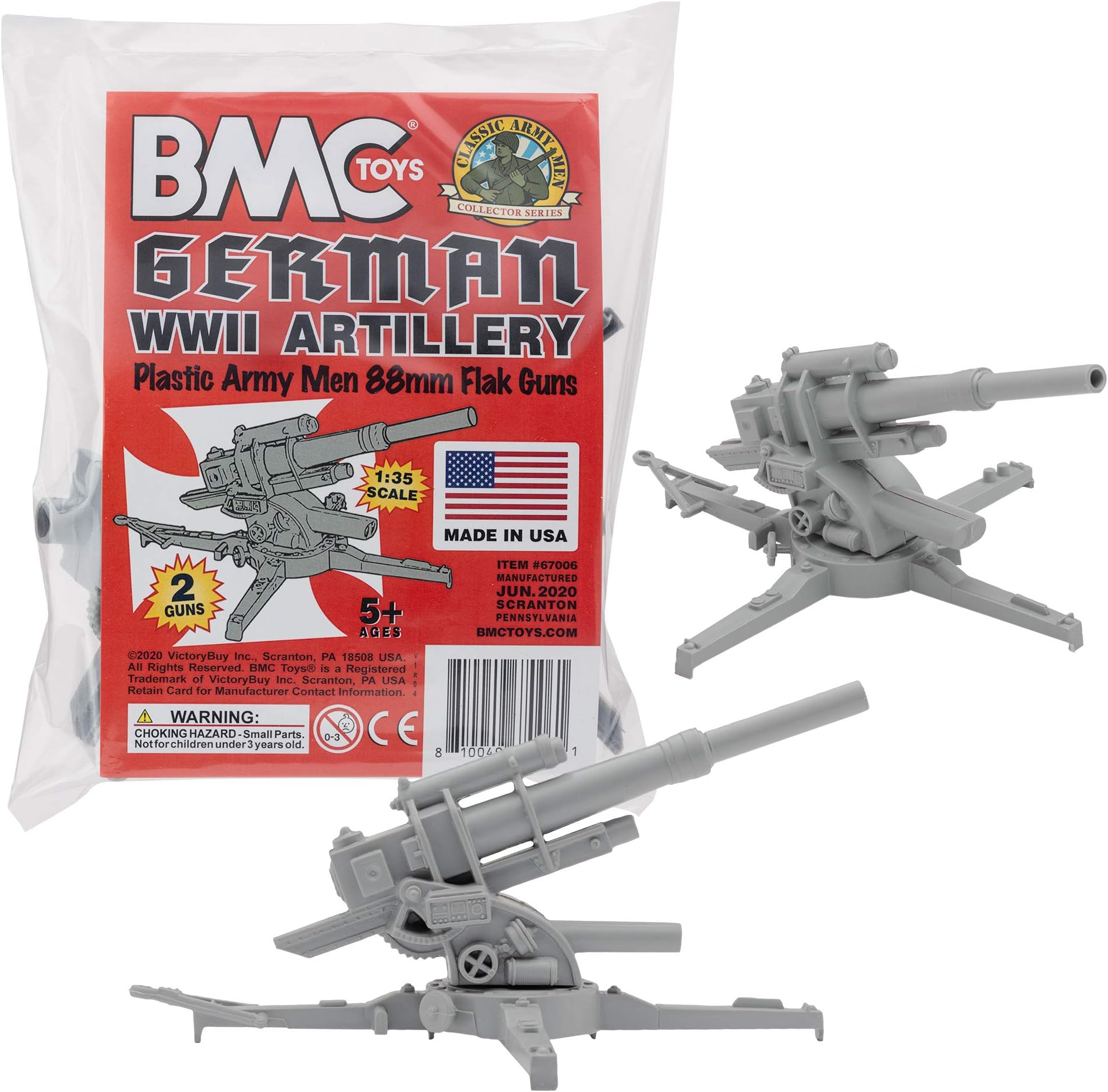 BMC Classic WW2 German 88mm Artillery - 2pc Gray Plastic Army Men Accessories