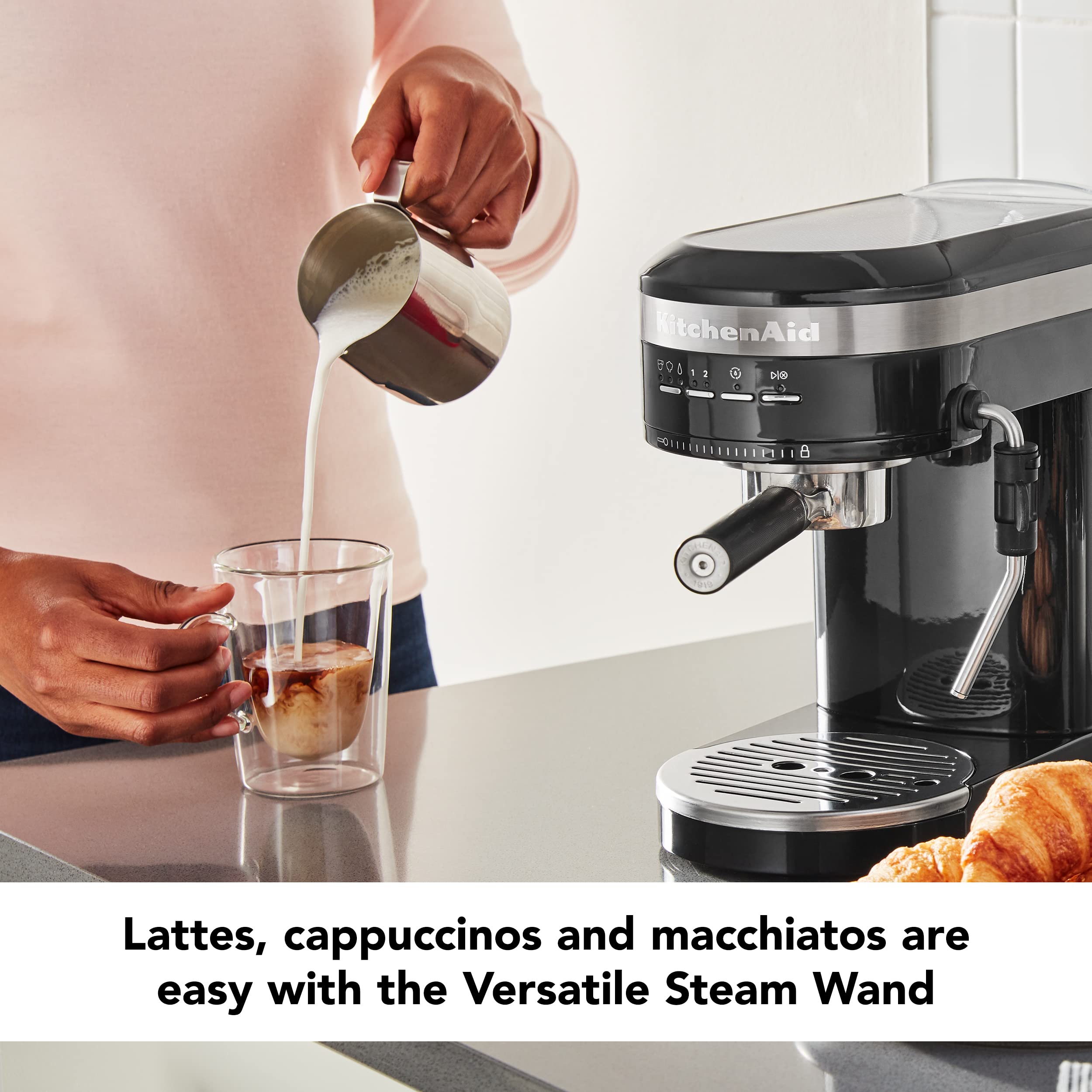 KitchenAid - Máquina de café espresso semiautomática de metal, color negro, 1,4 litros