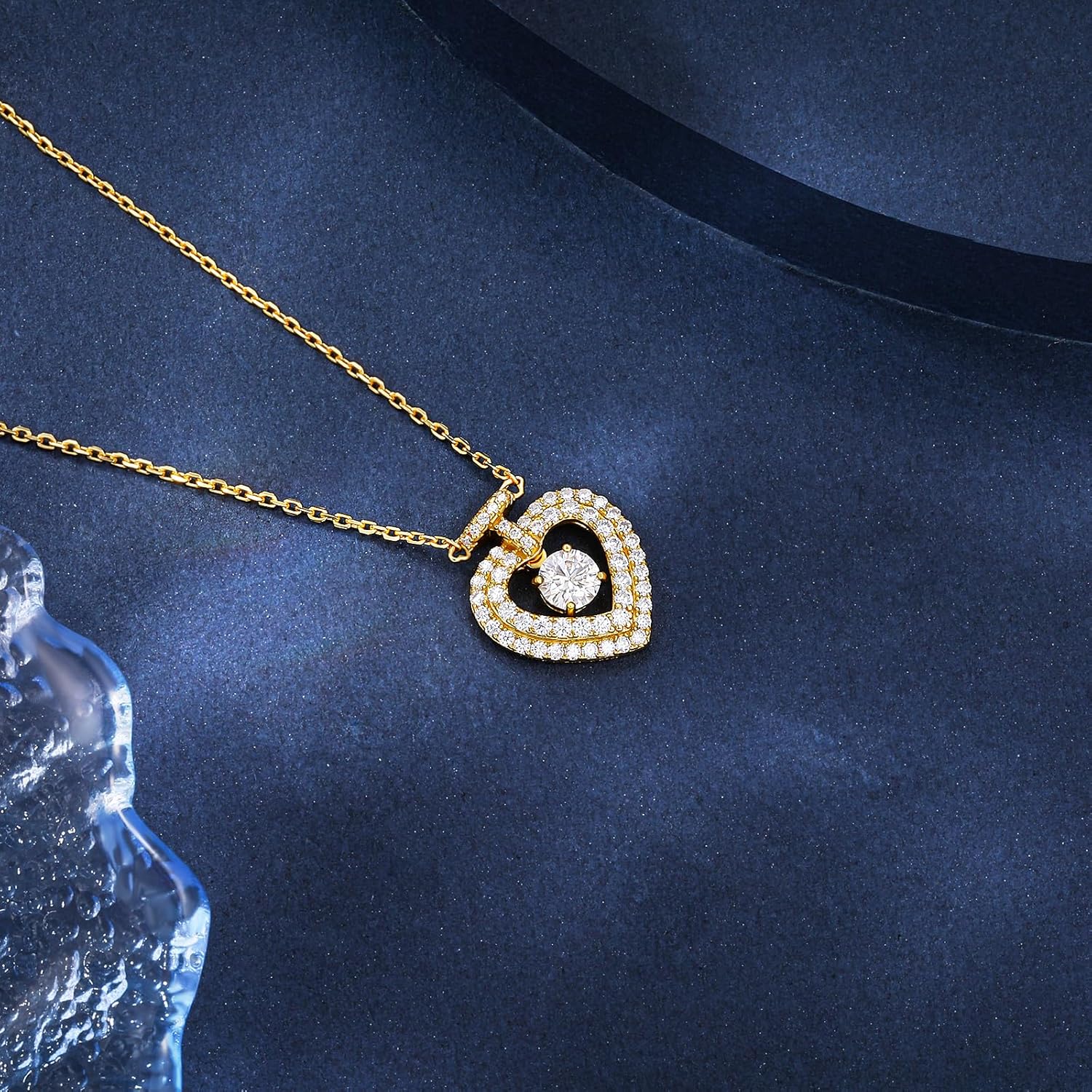 Moissanite Halo Heart Pendant 18K Gold Plated Sterling Silver Perfume Bottle Neckla... - Image 9