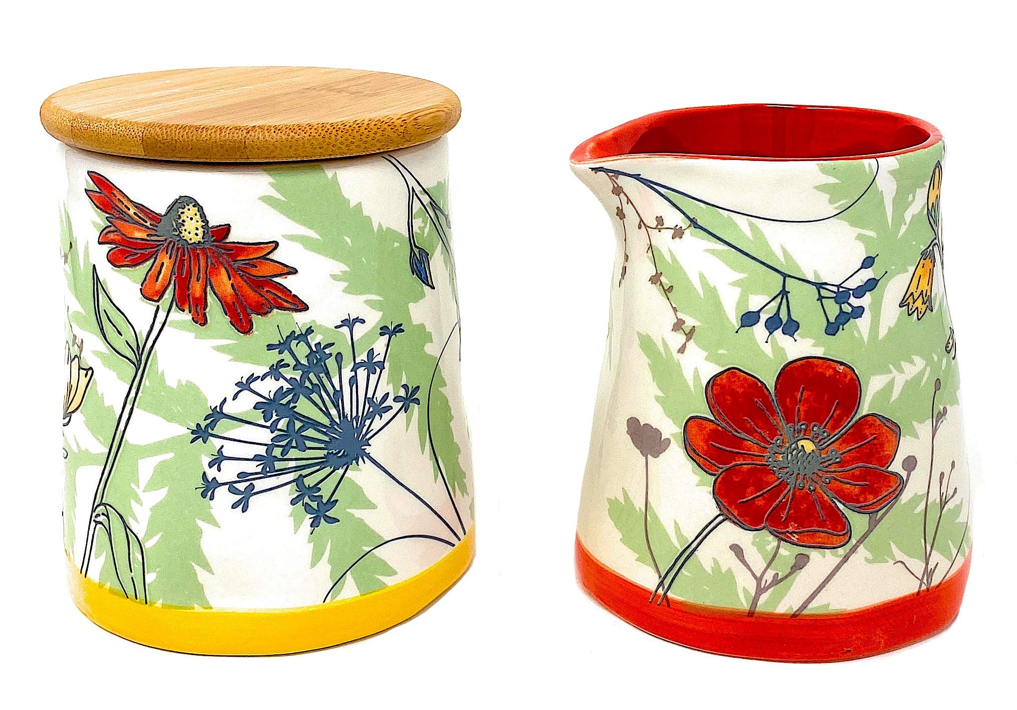 Set of Sugar & Creamer Server Ceramic Floral Design Kitchen Functional Decor (Sugar & Creamer Set)