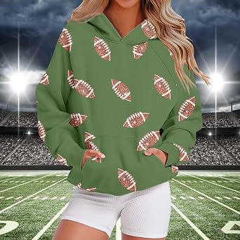 Womens Football Sweatshirt Game Day Graphic Hoodies Sweatshirts Football Team Fans Pullover Shirt with Pockets