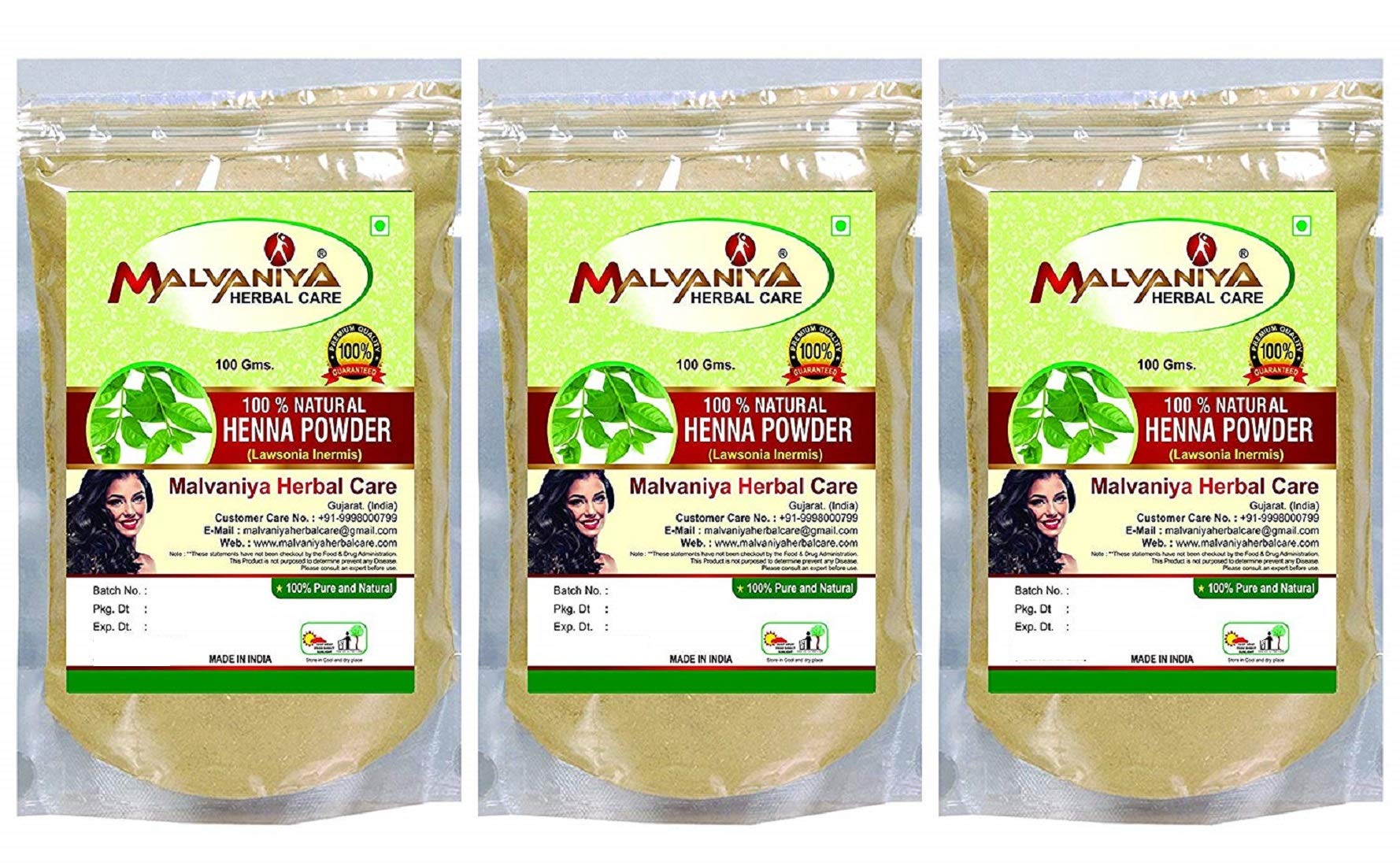 MALVANIYA HERBAL CARE HENNA Natural Powder 100 gm(0.22lb) (Mehndi) -