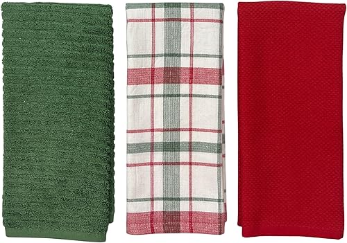 Vista 114 de Serafina Home Toallas de cocina navideñas navideñas: tres toallas de cocina de tejido plano, One Believe, One Oh What Fun y One Santa All is Bright