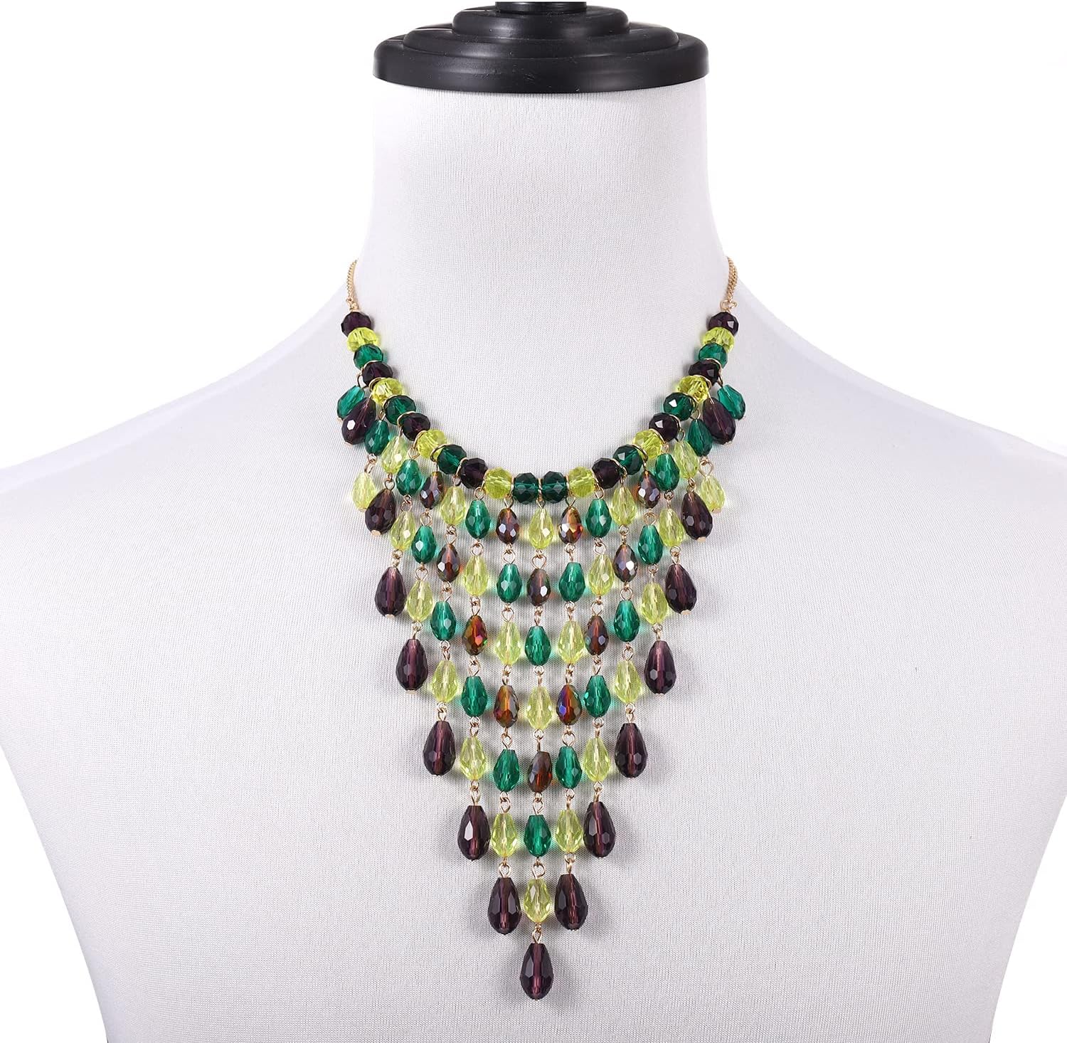 Mardi Gras Necklace for Women Multilayered Teardrop Beads Necklace Statement Colorful Crystal Bead Cluster Link Collar Necklace Mardi Gras Carnival Parade Party Necklace Jewelry Accessories Gift - Image 3