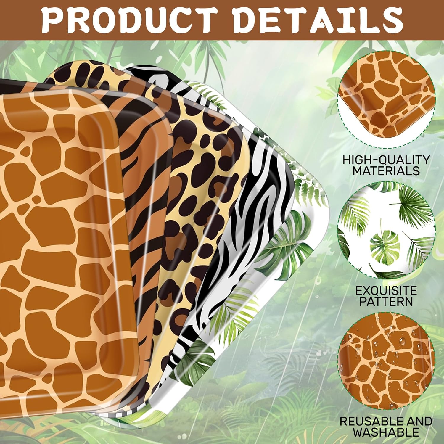 Rtteri 5 Pcs Jungle Safari Wild Animal Platter 12 x 8 Inch Jungle Zoo Animal Print Plates Tray Wild Animal Party Supplies for Jungle Safari Themed Baby Showers Birthday Party Decorations