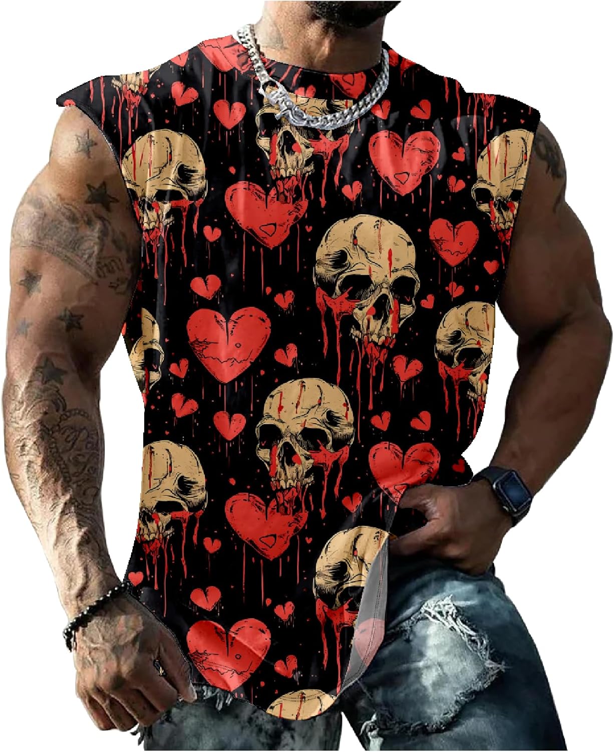 Mens Tank Top Funny Print Casual Summer Novelty Cool Loose Fit Big and Tall Gym Wor...