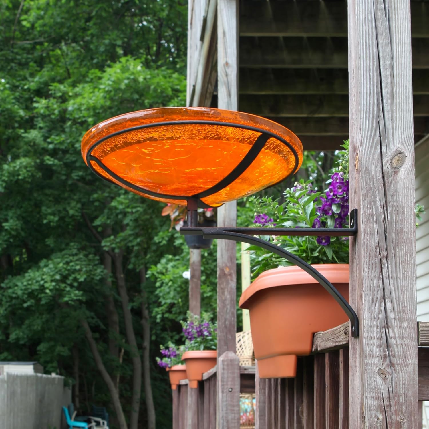 14" Mandarin Crackle Birdbath- Wall Mount Bracket