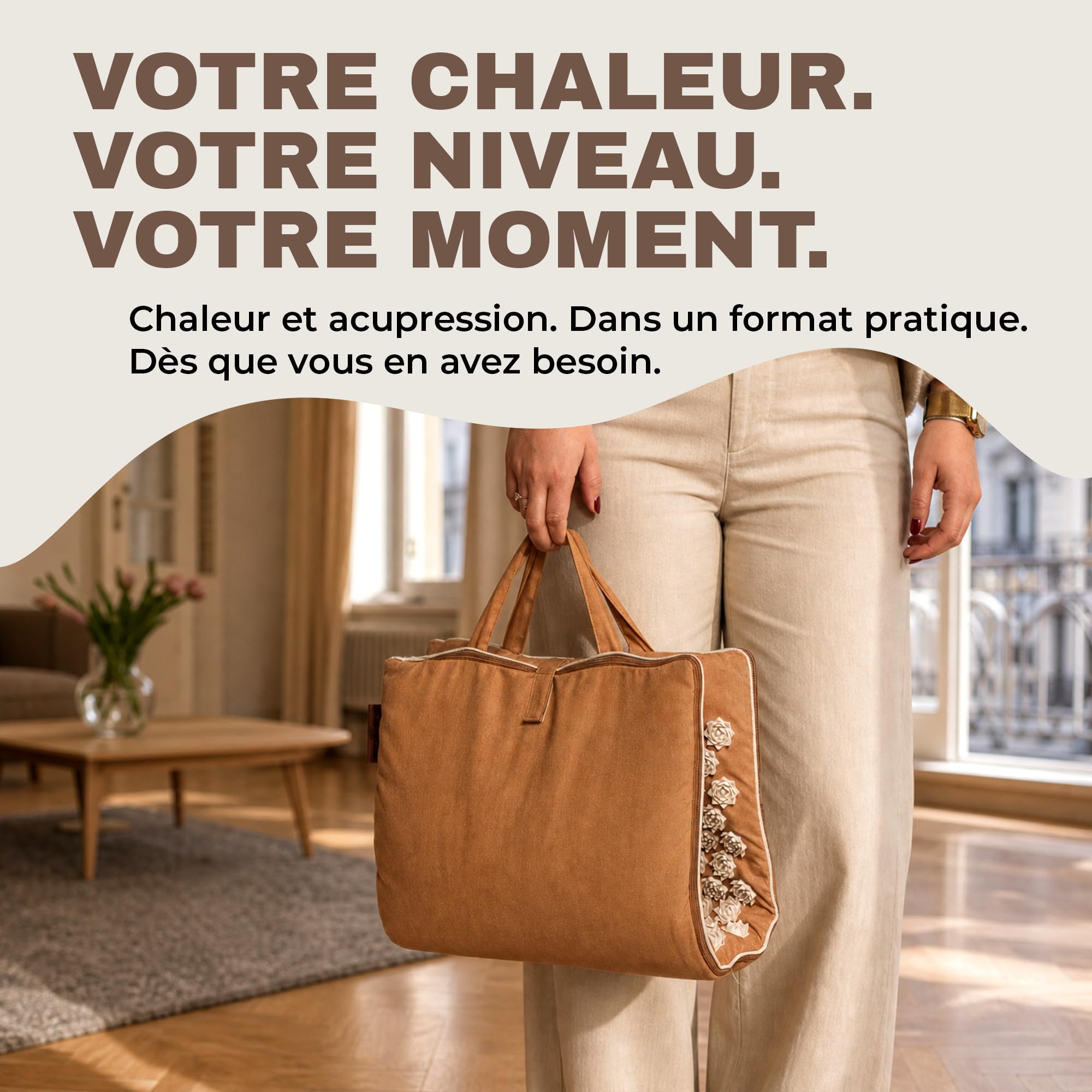 Glanzstück Berlin® Tapis d'acupression chauffant – Hot Edition avec fonction de chaleur et 4 niveaux de chaleur, kit avec traversin de nuque, 6 850 pointes de fleurs pour le dos et le cou | 72 × 42 cm