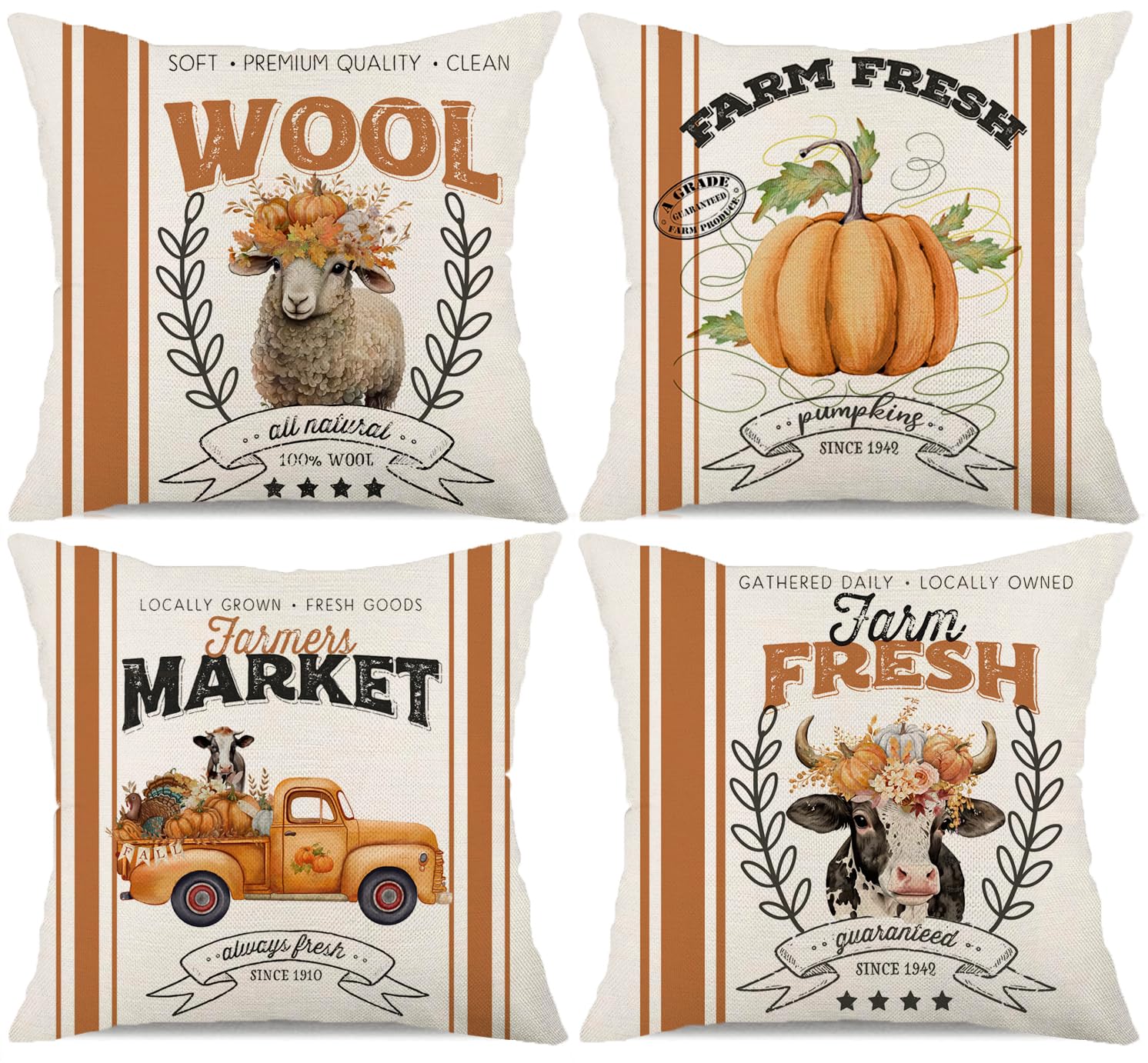 Amazon.com: Farmhouse Animal Fall Decor Pillow Covers 18x18 Set of 4 ...