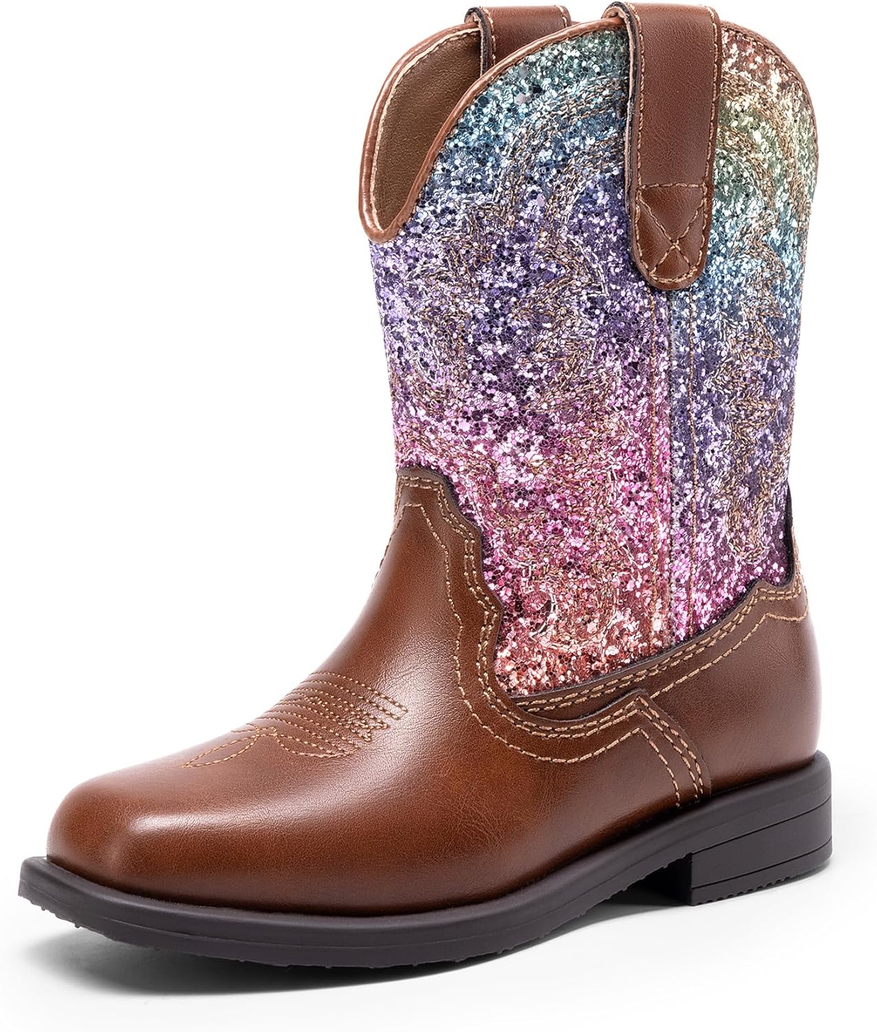 Toddler cowboy boots with square toe and pull-tab