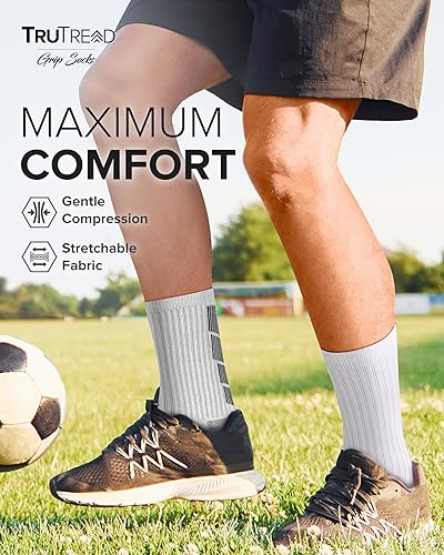 Miniatura 5 de TruTread Calcetines de fútbol antideslizantes para hombre 4 pares Agarre antideslizante Fútbol baloncesto deporte