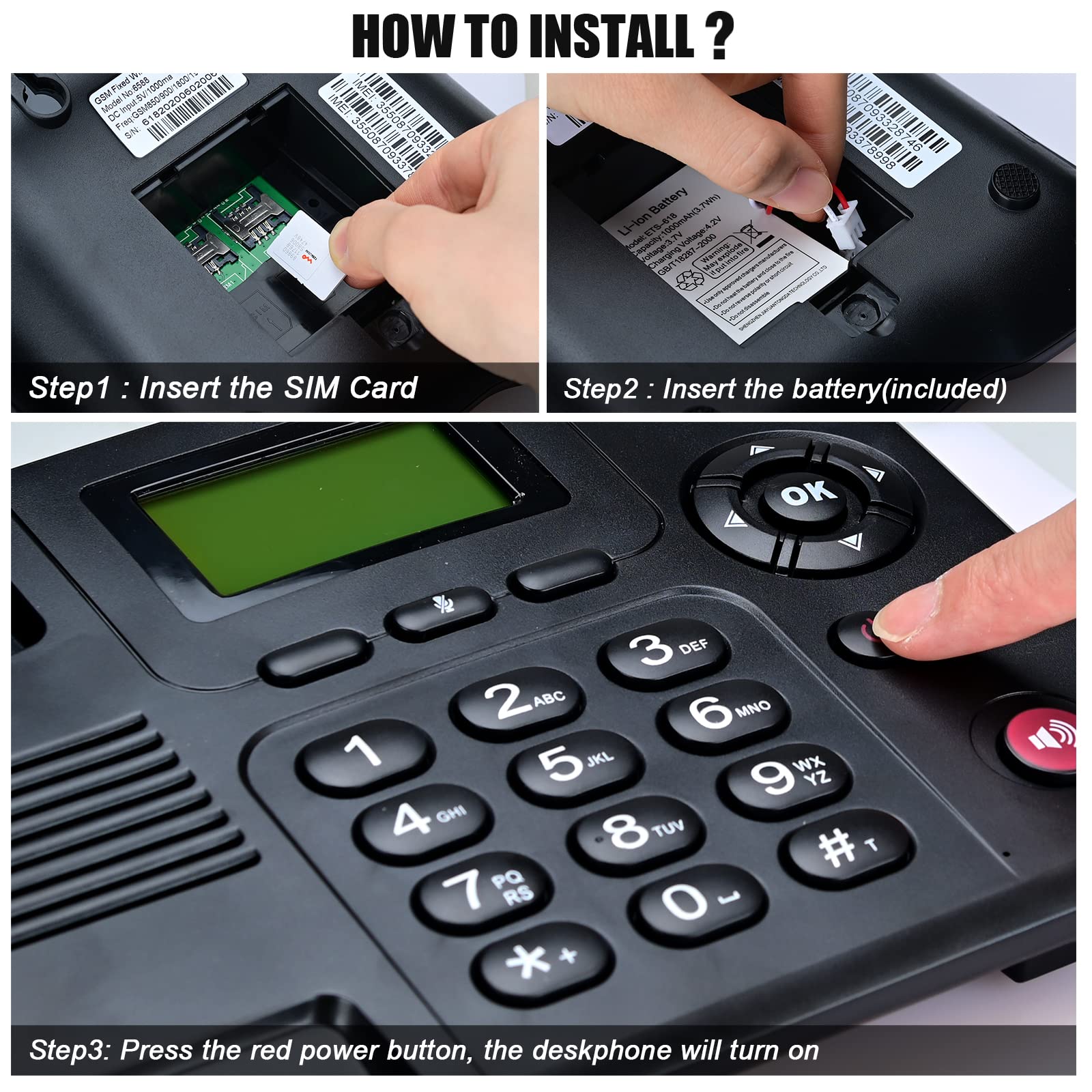 Lychee Téléphone Fixe sans Fil GSM Quadri-Bande sans Fil - Double SIM, Prise en Charge multilingue(Y Compris Le français),Grand écran rétroéclairé,Téléphone de Bureau pour Bureau/Hôtel/Résidentiel