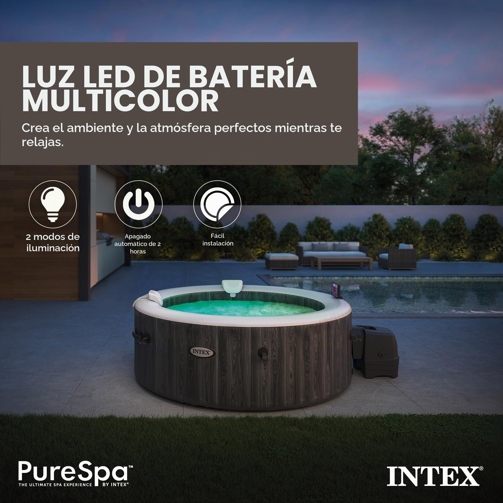 Intex B01NBYH7O8 PureSpa Batería Luz LED Multicolor para Bubble SPA Jacuzzi J, Multicolor