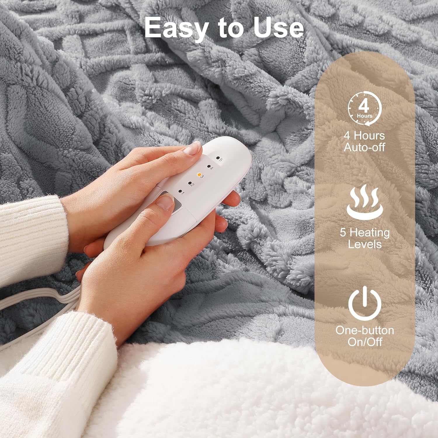 Heated Blanket Electric Throw Blanket - 50''X60'' Washable Fleece Sherpa Heating Blanket for Chair, Fast Heating & Overheat Protection, ETL and FCC Certified, House Warming Gifts for Grandma (Grey)