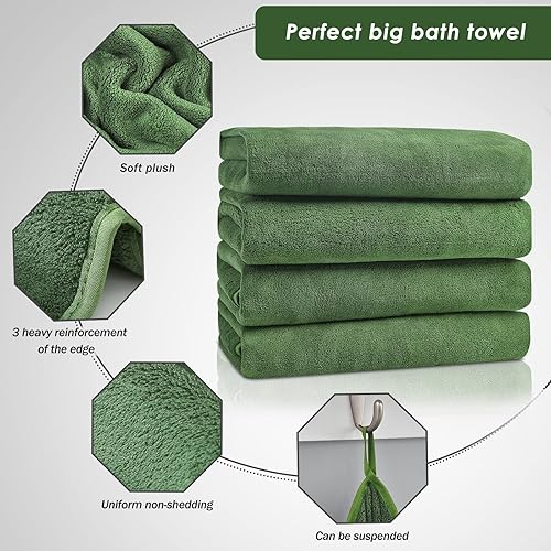 Miniatura 3 de GraceAier Paquete de 4 toallas de baño ultrasuaves (28 x 56 pulgadas), secado rápido, terciopelo coral de microfibra altamente absorbente, para