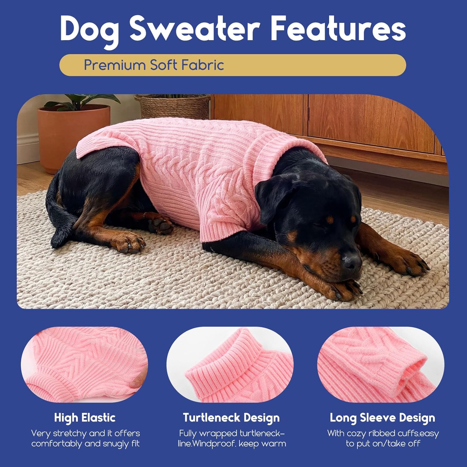 ASENKU Extra-Large Dog Sweater, Dog Sweaters for Extra Large Dogs, Pet Sweatshirt Apparel Turtleneck Pullover Winter for Doberman, Great Dane (Pink, 4XL)
