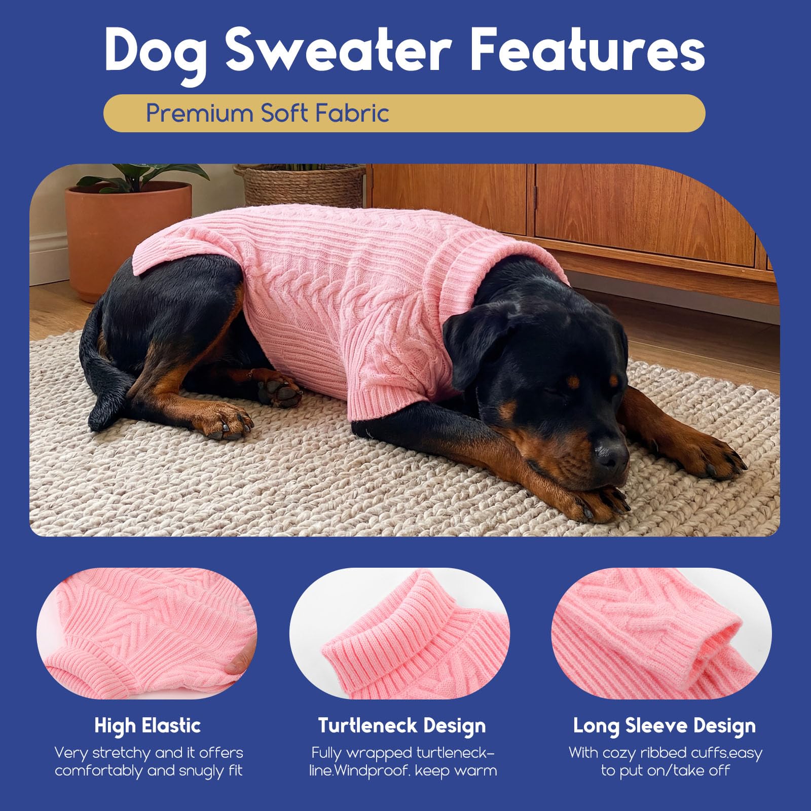 ASENKU Suéter XXL para perro, suéteres para perros extragrandes, sudadera para mascotas, ropa de cuello alto, trajes de invierno para Pitbull, labrador retriever (rosa, 2XL)